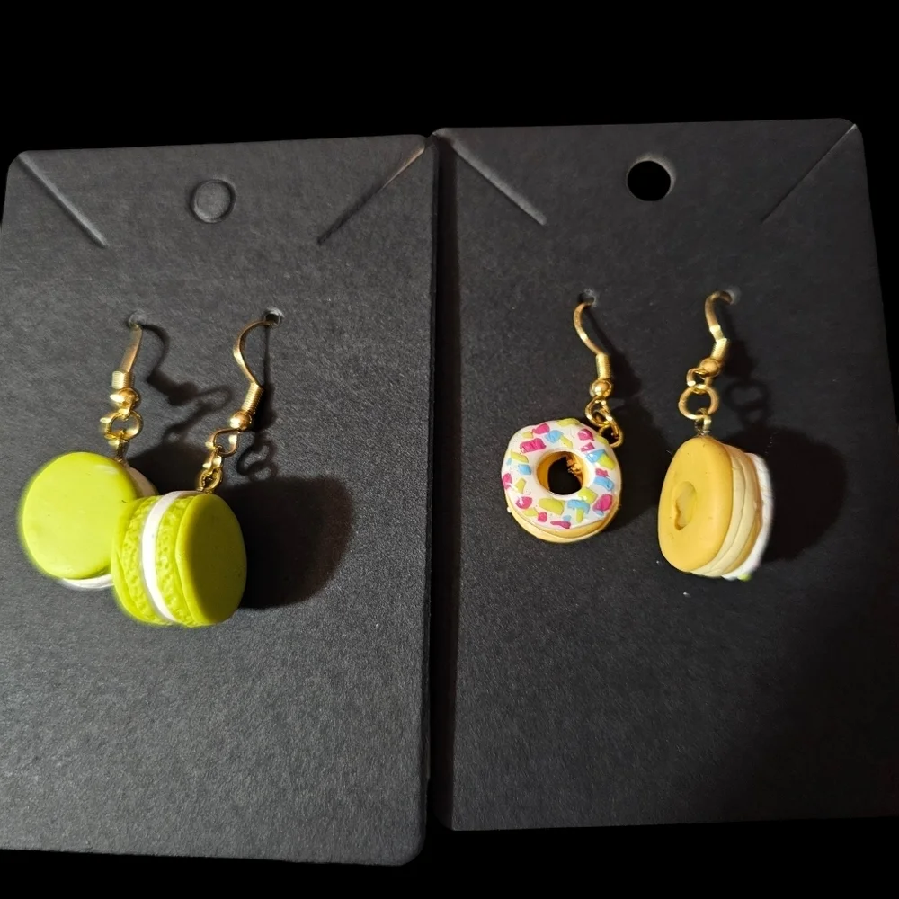 Earrings- two pair. Mini Macroons and Sprinkle donuts. Hypoallergenic. NWT - Picture 2 of 4
